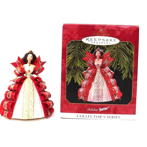Hallmark Barbie Ornament 1997  Red Dress Black hair with box - Picture 1 of 5